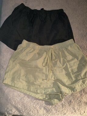Casual Drawstring Shorts Set - Black and Green